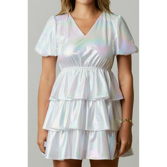 The Gumdrop Tiered Mini Dress in Iridescent Pearl - Picture 5 of 6